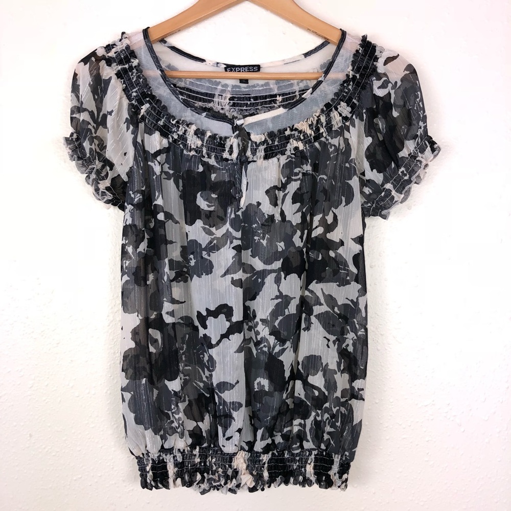Express Floral Print Sheer Career Blouse Size S